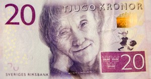 Astrid Lindgren på svensk 20-kroneseddel